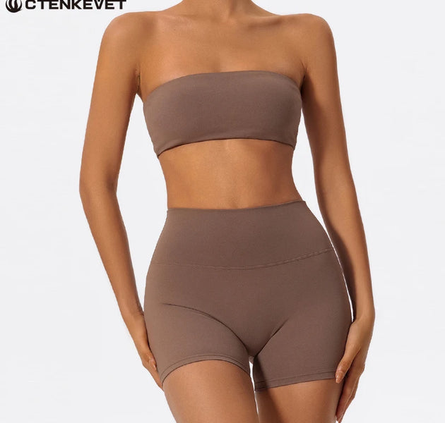 Ctenkevet Girls Two Piece Gym Wear Set Strapless Sports Bra with Crop Top and Leggings Yoga Outfit Teen Workout Suit Activewear for Fitness