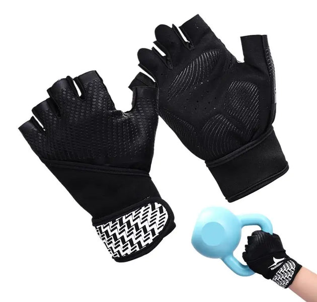 Gym Gloves 1 Pair Heavy-Duty, Half-Finger, Non-Slip Weightlifting Gloves with Wrist Support for Men & Women