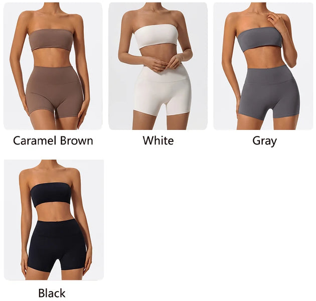 Ctenkevet Girls Two Piece Gym Wear Set Strapless Sports Bra with Crop Top and Leggings Yoga Outfit Teen Workout Suit Activewear for Fitness