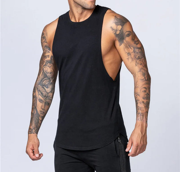 Men Cotton Gym Tank Top Summer Fitness Sleeveless Shirt Breathable O Neck Muscle Vest for Workout Bodybuilding and Jogging