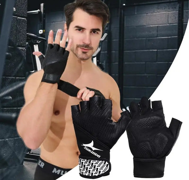 Gym Gloves 1 Pair Heavy-Duty, Half-Finger, Non-Slip Weightlifting Gloves with Wrist Support for Men & Women