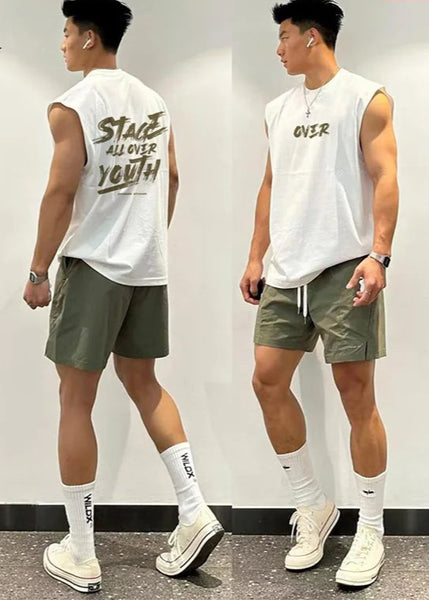 Men’s Summer Letter Print Gym Vest Sleeveless Sports Top Quick Dry Running Training Pullover Muscle Shirt