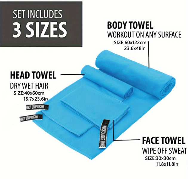 Quick-Dry Towel Lightweight Microfiber Travel Towel Set with Bag, 11.81x11.81inch, 15.75x23.62inch, 23.62x48.03inch Gym, Backpacking, Golf, Sports Towel, Golf Towel